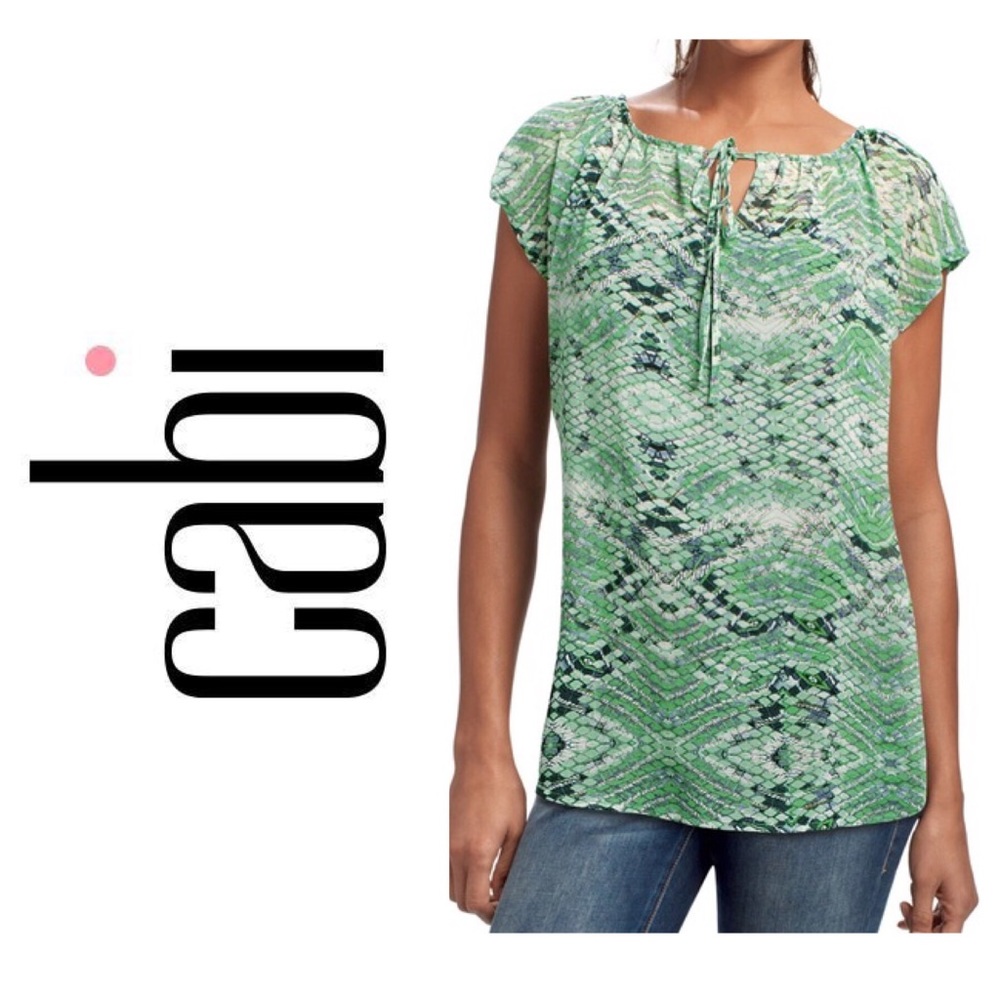 Cabi Darby Sheer Snake Print Tie Front Blouse
